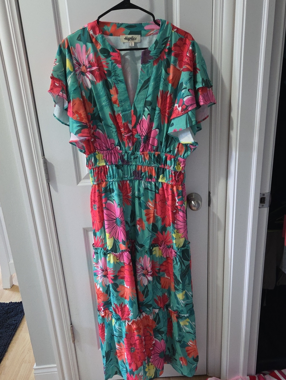 Happles Teal Floral Maxi Dress with Pink & Orange Blooms